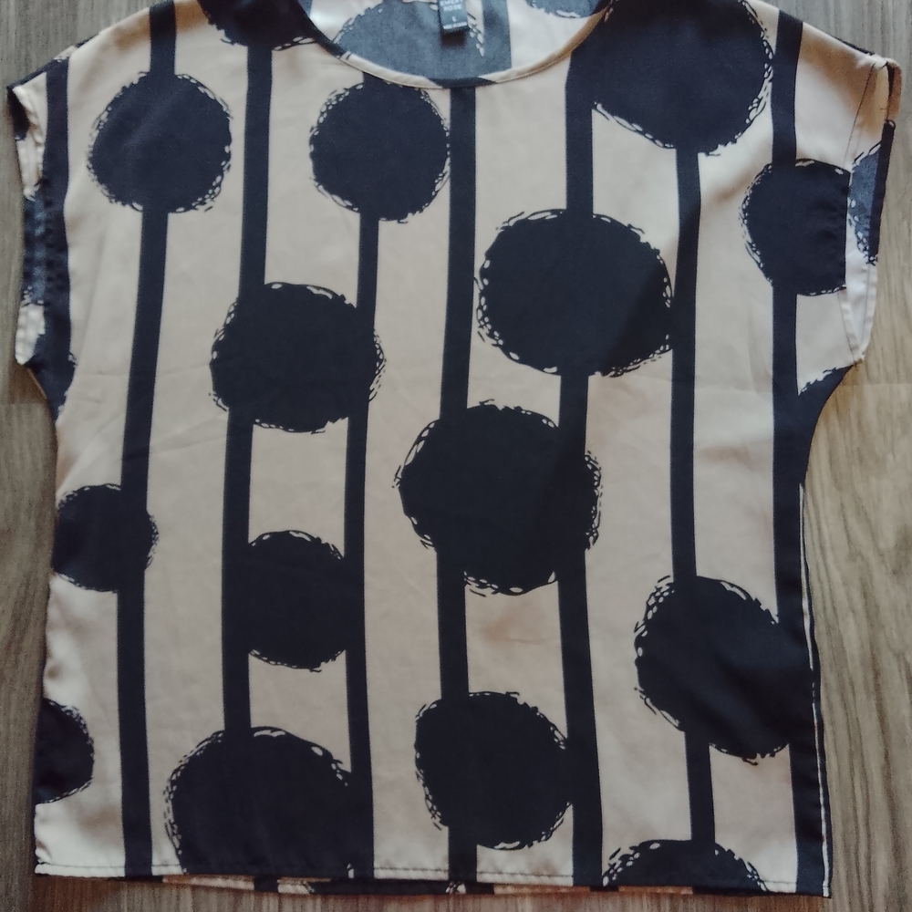 Black and Tan Blouse with Bold Pattern